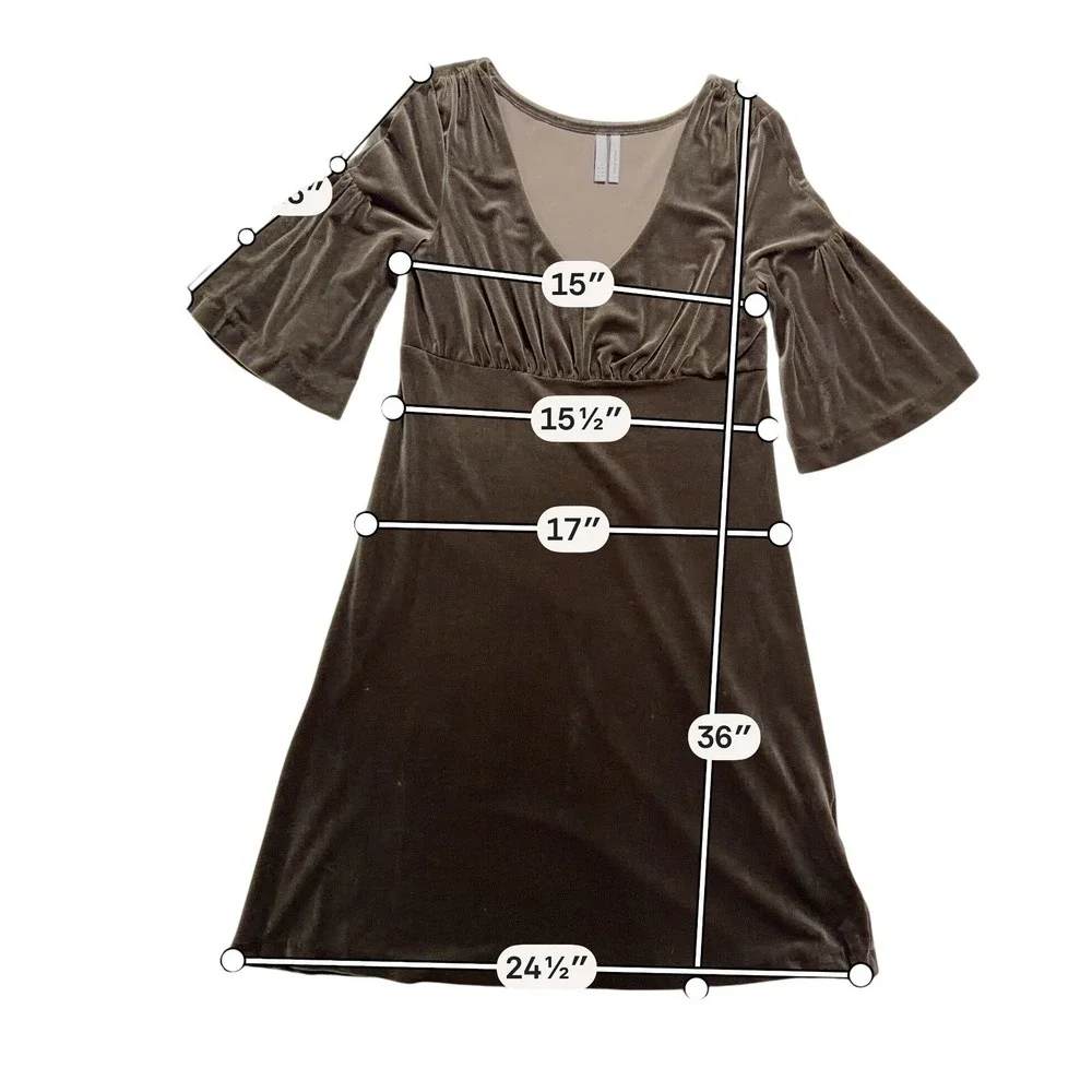 Old Navy Brown Velvet Empire Waist Dress Bell Sleeve Boho Size S‎
